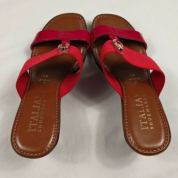 Women's ITALIAN SHOEMAKERS Red Wedge-Heel Sandals US Size 8.5 Made in Italy - Picture 6 of 12